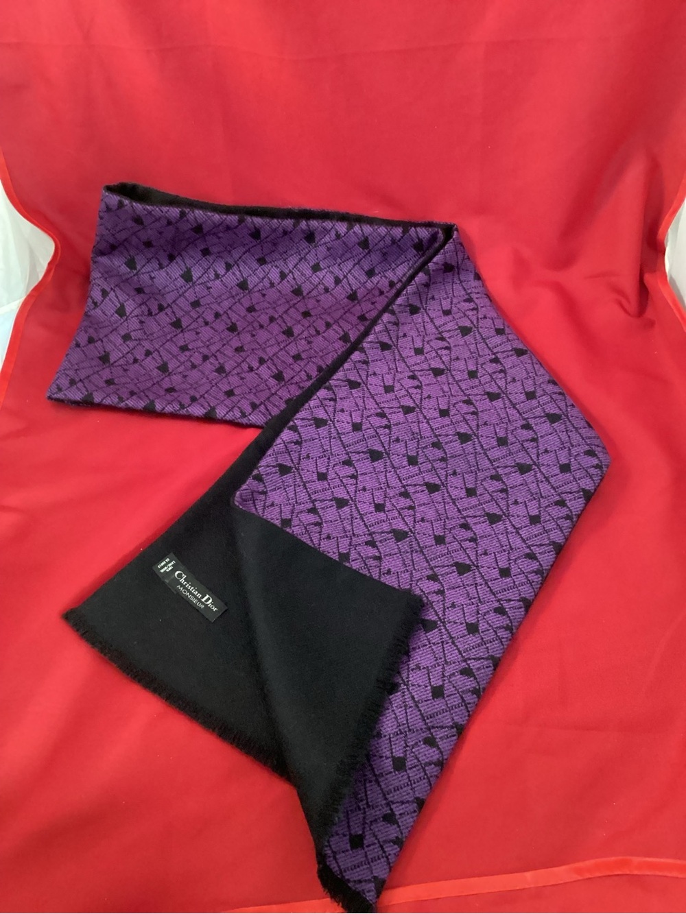 Dior Men’s Purple & Black Reversible Wool Scarf with fringes